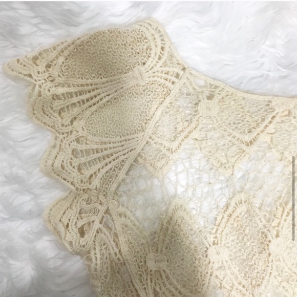 Boho Crochet Open Knit Lace Cream Top - Picture 4 of 5
